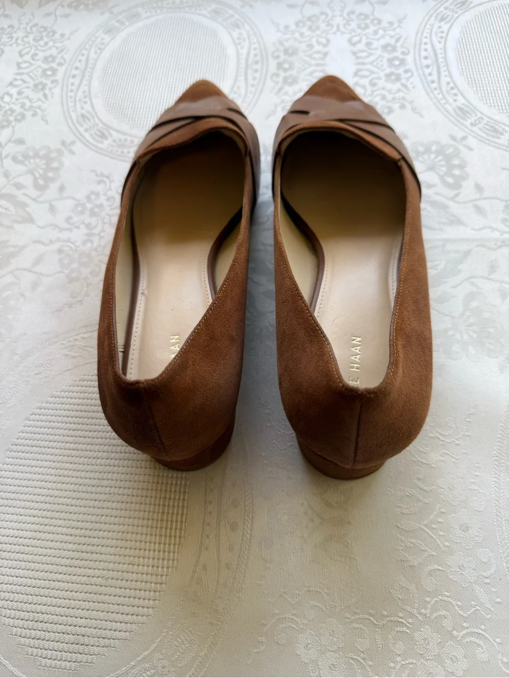 Cole Haan Camila Skimmer Tan Pointed-Toe Leather Suede Flat Women’s Size 10B